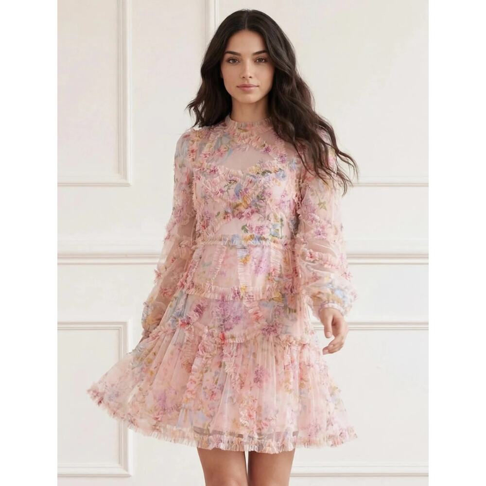 Needle & Thread Floral Diamond Ruffle Dress